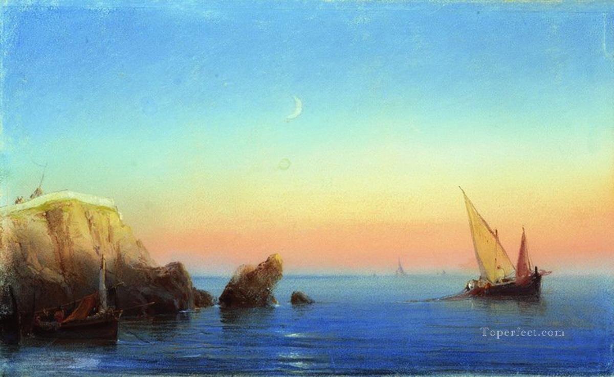 Mar en calma costa rocosa 1860 Romántico Ivan Aivazovsky Ruso Pintura al óleo